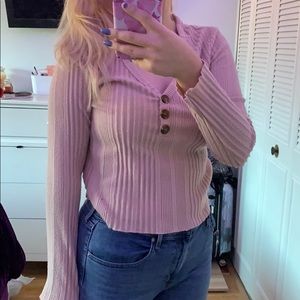 💕Long-sleeved pink v-neck💕